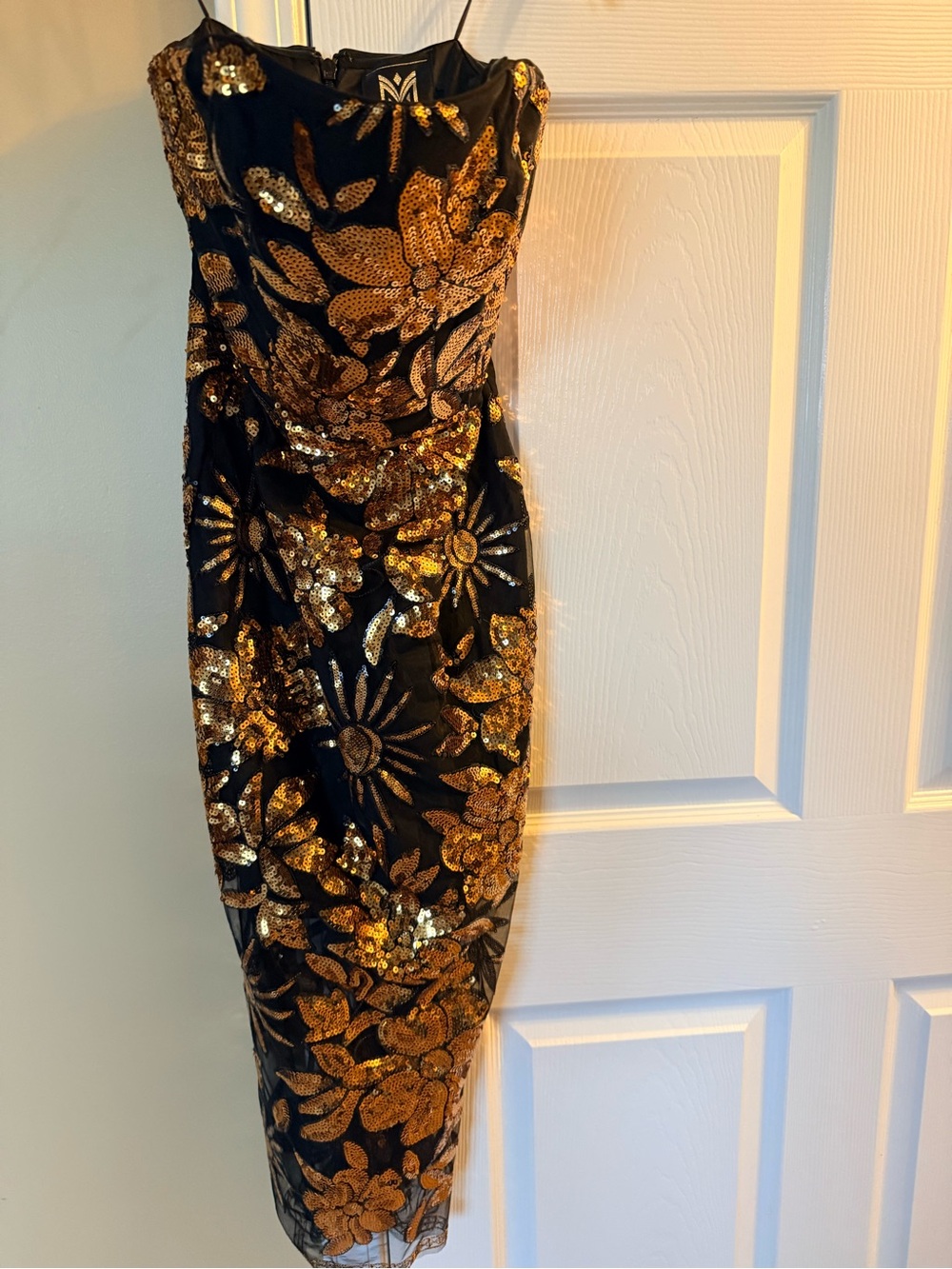 Milly Black Dress with Gold Sequin Floral Design